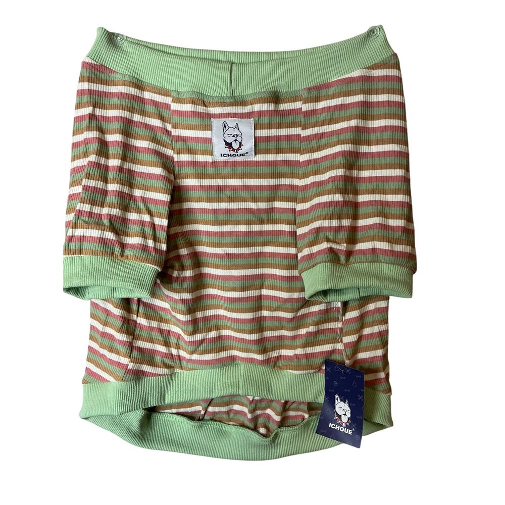 ICHoue Striped French Bulldog T-Shirt XL 100% Cotton Colorful Striped Pattern